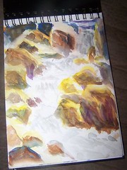 Original Watercolor By Peg Humphreys, Waterfall 7″x 9 1/4″