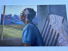 AFRICAN AMERICAN PORTRAIT LARGE BLACK WOMAN FEMALE WINDOW LANDSCAPE TROY JOHNSON