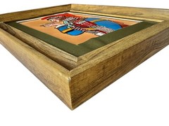 Handcrafted 3D Leather Art Of Mongolian Woman Walnut Frame Traditional Clothing