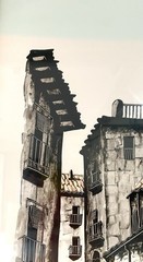 Framed Wall Art Signed By Artist Juan Martin Hidalgo „Calle Del Conde“ 1980