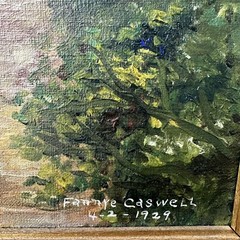 Vintage Fannye Caswell 1929 Original Oil Painting 21×15 Inch Old Mill Landscape