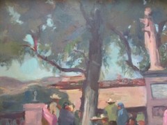 VINTAGE AMERICAN REGIONALISM PAINTING MEXICAN STREET SCENE IMPRESSIONISM LARGE