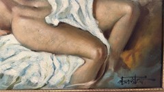 Chuck Oberstein Signed Reclining Female Nude Original Oil Painting 24″x39″