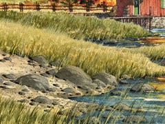 Minnesota Artist Lloyd Harting Signed Watercolor. Grist Mill In Autumn. 1944