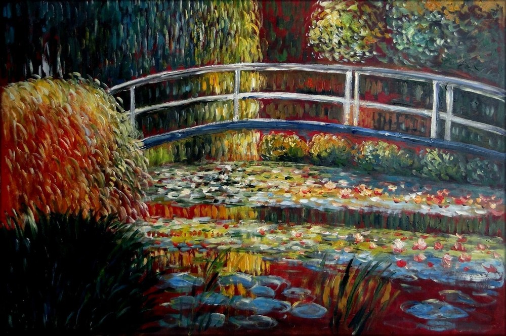 Claude Monet Bridge over Water Lily Pond Repro Hand Painted Oil Painting 24x36in
