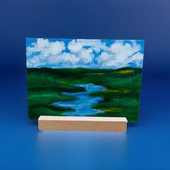 Acrylic Landscape /canvas painting* 5″x 7” With Hand Made Wood Stand. Signed