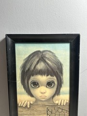 Walter Keane Watching 1962 Framed Signed Portrait Painting Child Dog Canvas 6×12