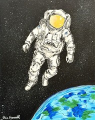 Original Astronaut Art 14×11 Canvas Bold Abstract Expressionist Signed Painting