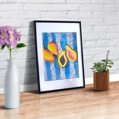 Original Oil Pastel Drawing Yellow Papaya Abstract Fruit Art 8×12 Inches