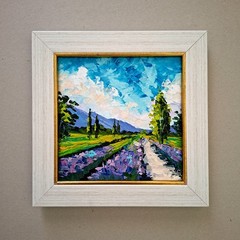 Lavender Field Painting Provence Original Art Impasto Oil Painting Unframed 6х6