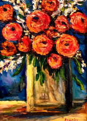 Oil Painting Vase of Red Roses Floral Still Life Flowers Original Framed Donalee