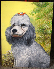 Vtg GIRL POODLE DOG PORTRAIT Acrylic Painting On Board Signed 12 x 16 MCM 1970s