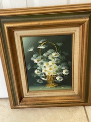 Nancy Lee Daisy Flower Oil Painting With Wood Frame 18X15