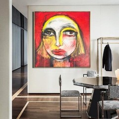 Large Figurative Woman Face Painting | Oversized Original Art Nouveau Deco Art