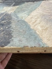VTG Rustic Mountain Lake Oil Painting Canvas Wall Art Cabin Lodge Decor 20×27”