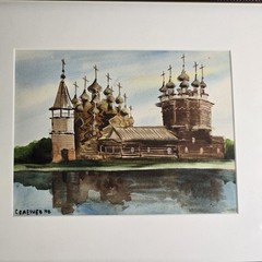 Original Watercolor Kizhi Pogost Russia – 1988 Signed Framed Russian Church Art