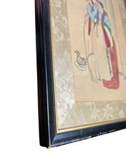 Traditional Korean Framed Painting On Silk : Bride And Attendant