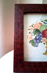 Vintage Framed Folk Art Theorem Painting Fruit Basket signed M Conway 11″ x 12″