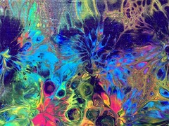 Rainbow Flowers 10X10″ Acrylic Pour Abstract Painting Canvas Orig Fluid Art