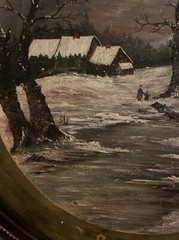 VTG An Original Art Oil (?) Painting On Copper 16” Tray Winter Scene