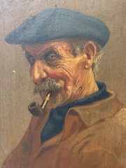 Charles Liebert (19th-20th) Portrait of a Sailor with a Pipe Brittany Pont Aven