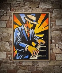 Abstract Jazz Piano Player Painting 11×14 Cubist Musician Art Original