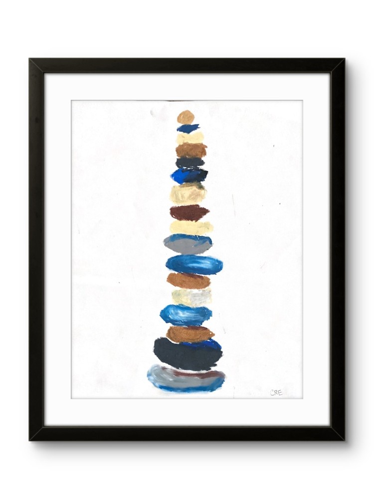 Original Spa Stone Art 11×14 Modern Abstract Zen Rocks Painting Fine Paper