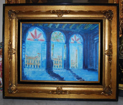 FRAMED OIL VITRALES STAINED GLASS WINDOWS OLD HAVANA, CUBA ARTIST: HECTO VIDAL