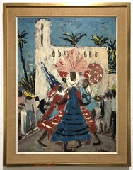 MID-CENTURY OIL Painting ~ FIESTA DE LOS LOCOS ~ 1951 Theodore Haupt SURREAL