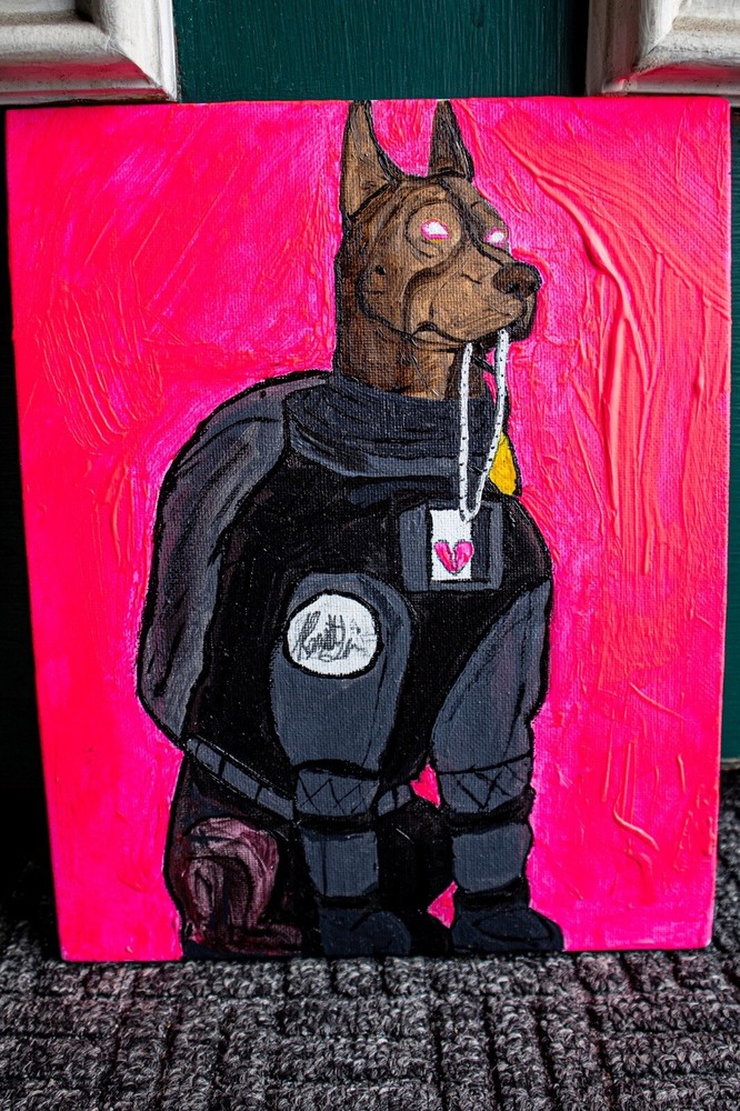 Rare Acrylic Dog Painting “Bad To The Bone”