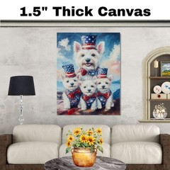 Patriotic Westie Dog Family Canvas Wall Art for Fourth of July