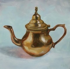 Original Oil Painting Golden Copper Teapot Minimalist Still Life 6×6 inches