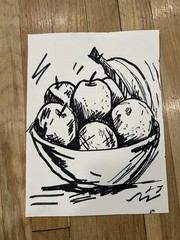Original Abstract Fruit Bowl Painting 9×12 paper Modern Wall Art Home Decor New