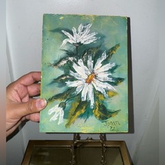 Vintage Handpainted Floral Daisies on Wood Wall Art