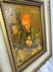 Ruth Vamos Oil Painting Old Woman With Flowers 5×4 Inches