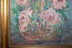 FRAMED ORIGINAL OIL FLOWERS AND BASKET STILL LIFE ARTIST SIGNED HECTO VIDAL 1999