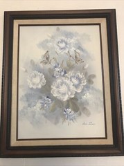 Floral Painting W/Butterflies Ann Shaw Canvas Ornate Wood Frame 20×16” W/COA