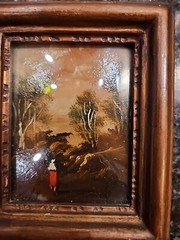 Antique French Enamel on Copper Painting Couple Embracing signed DeRei 4″X4.75″