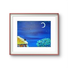 Cat Watches The Moon Original Expressionism Acrylic Abstract Canvas 11×14 Canvas
