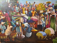 Monumental Ulysse Eddy Oil Painting 2003 Large Market Scene Figures Canvas 60in