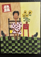 Harlem Renaissance American Folk Art Type Painting 14×11 „Read“