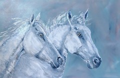 Pallet knife oil painting „Snowy Horses“ size 24 by 36 inches