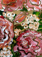 Vtg Original Art OIL PAINTING Pink Rose Yellow Vase Gold Dot Impasto 9X13 CANVAS