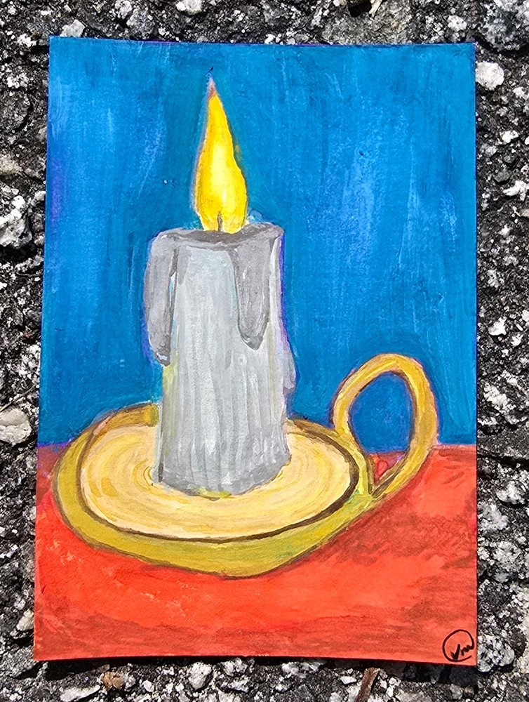 ACEO Art Card Original Signed Candle Light Gouache Watercolor HOLDING THE FLAME