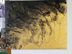 “Obsidian Drift“: A Study in Black & Gold Motion” OOAK abstract Painting.