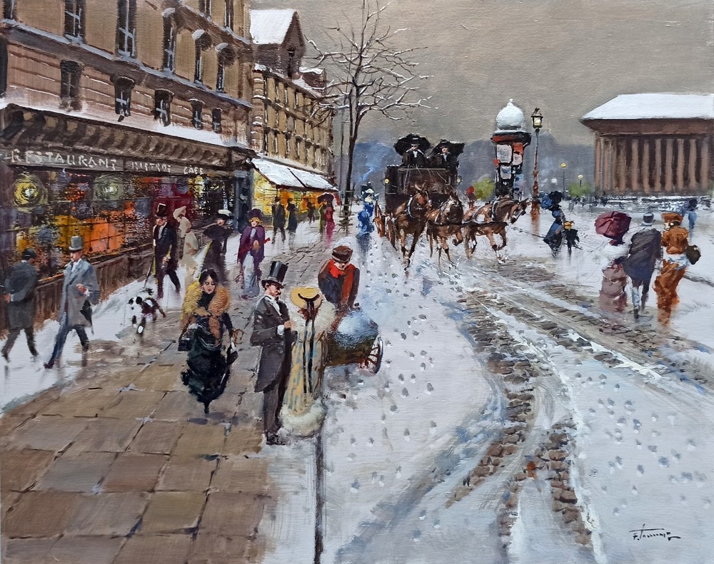 OLD FRANCE PAINTING FRENCH PARIS SNOWFALL FRANCESCO TAMMARO Frankreich malerei