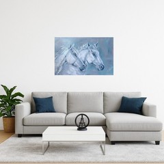 Pallet knife oil painting „Snowy Horses“ size 24 by 36 inches