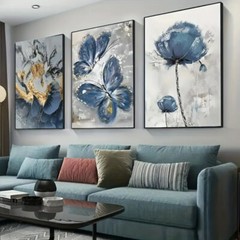 3pcs Blue Butterfly Oil Painting Modern Art Abstract Minimalist Painting Artwork