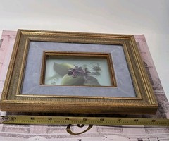 Framed Reverse Painted Violet Painting Shadow Box 3D Layered Velvet Edge 8×9