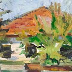 Village House with Red Roof, Impressionist Landscape, Rustic Countryside Art